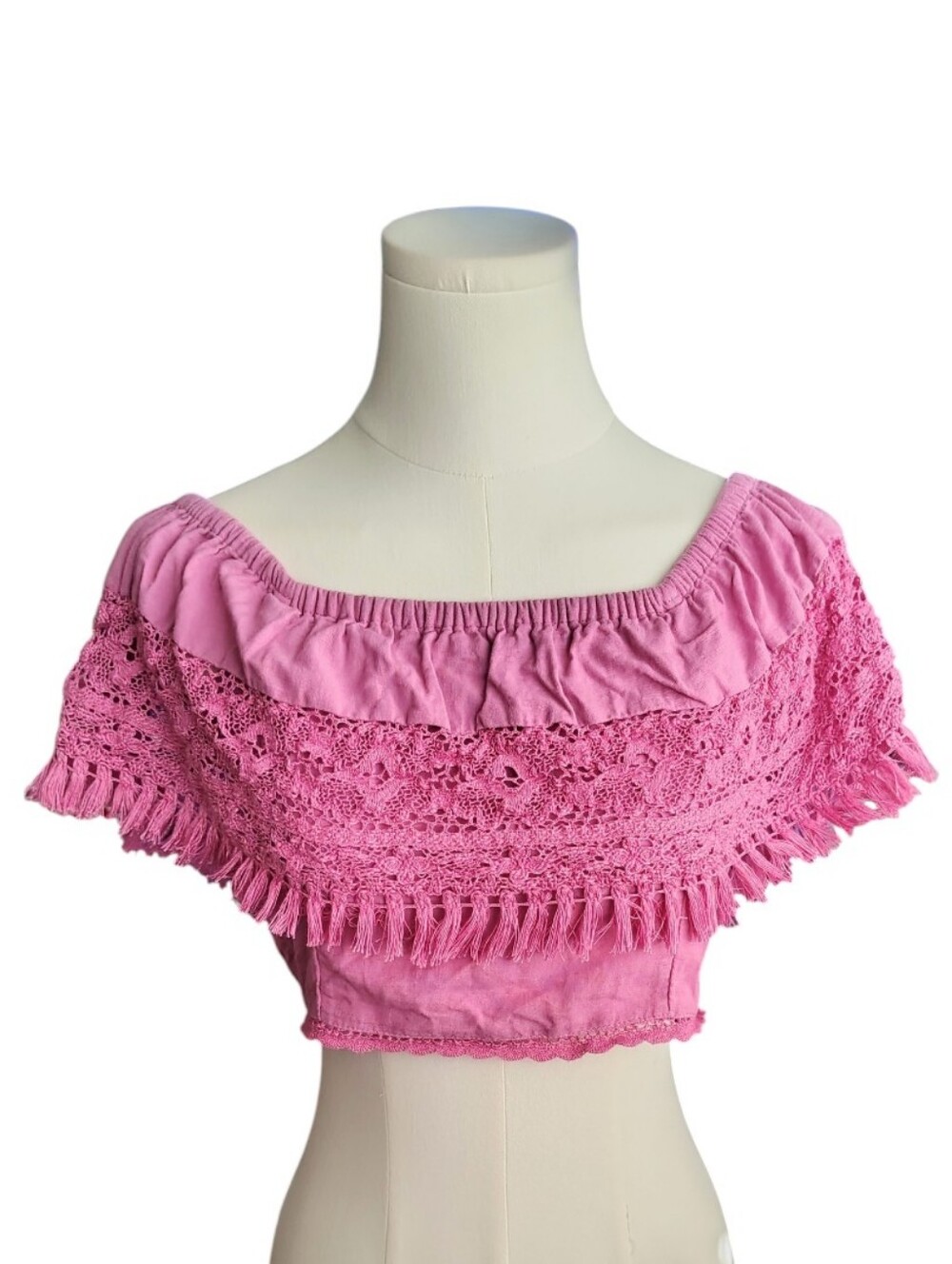 American Eagle Native American Bohemian Purple Pink Fringe Crop Top Size XS